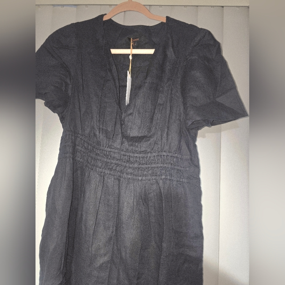 Black Women's V-Neck Smocked Waist Dress